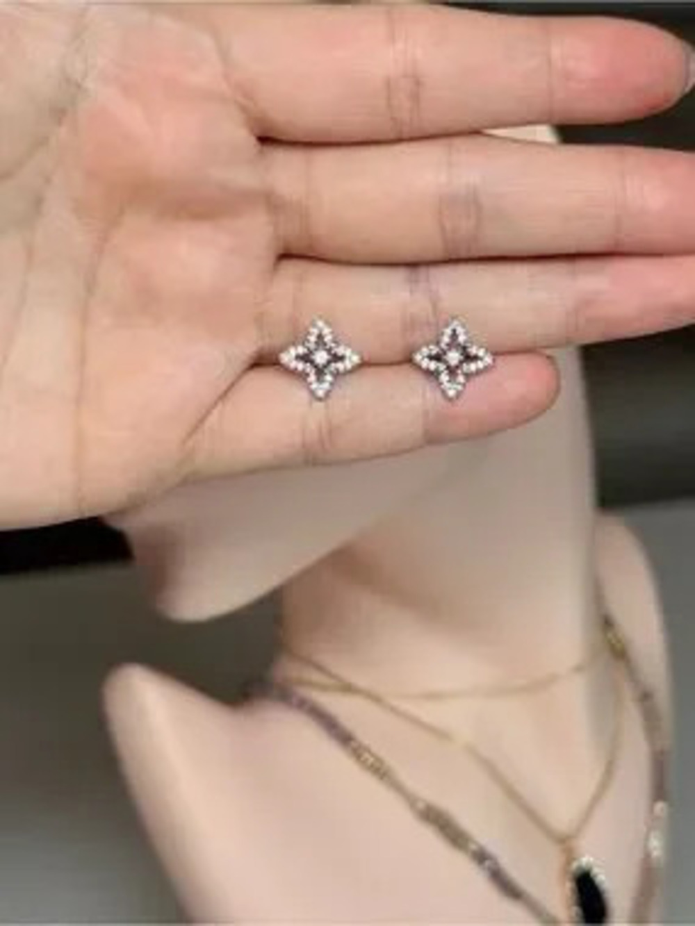 Dainty Silver Floral Cubic Zirconia Stud Earrings
